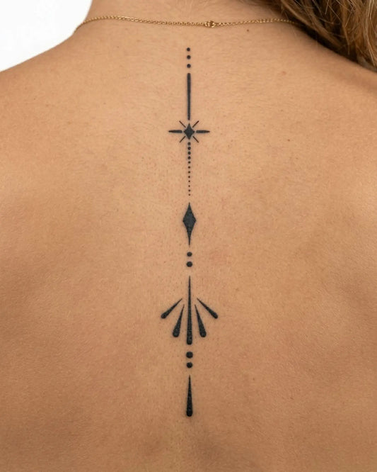 INKY Sleek Emblem 2 semi-permanent tattoo applied on a woman – 4 x 7 in (10x17 cm) design, realistic ink look, lasts 10 days