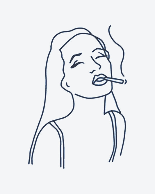 Smoke Break semi-permanent tattoo design by INKY – Fine Line, Eye, Woman illustration, 2 x 2 in (4x4 cm), available at inkytatt.com
