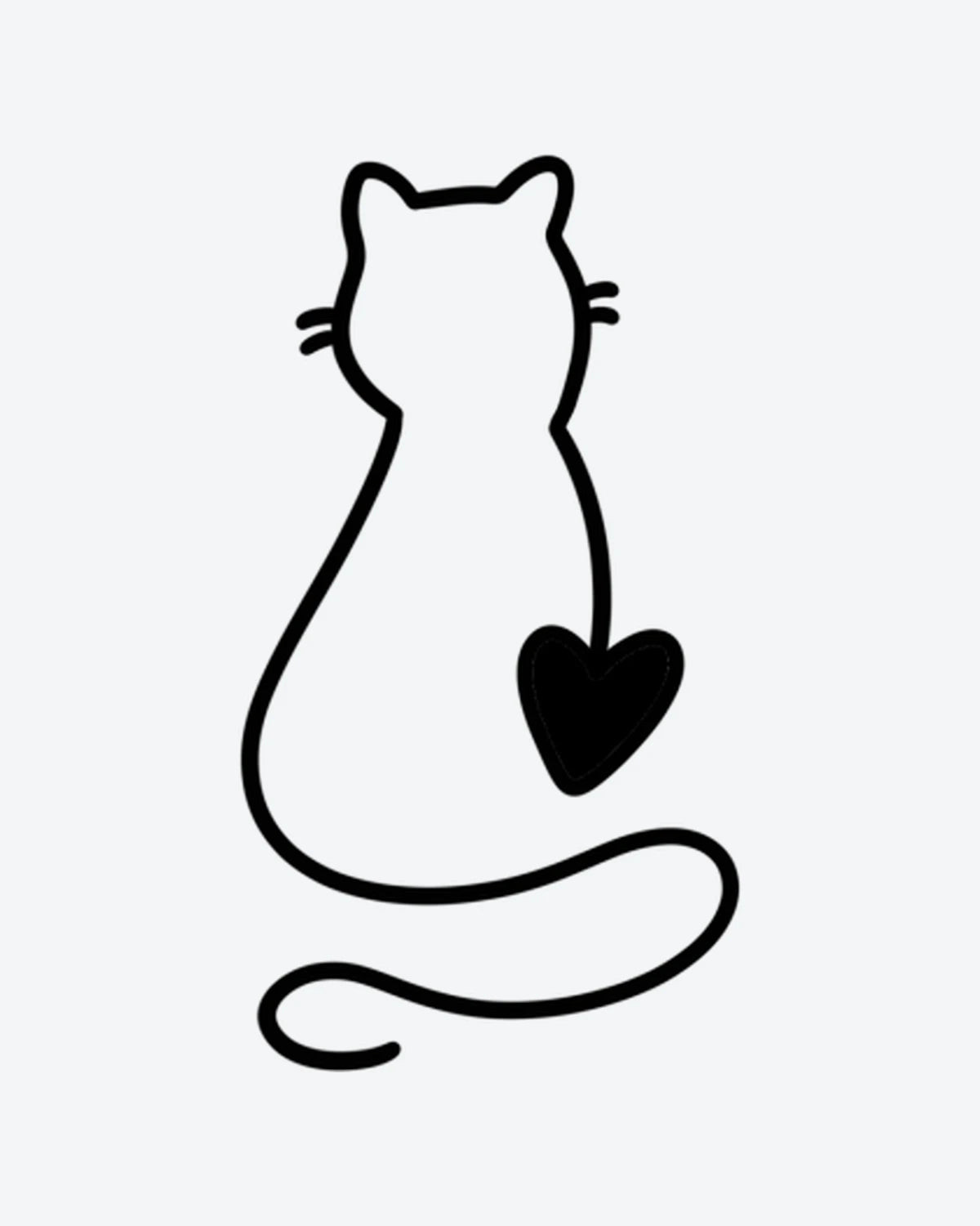 Kitty Heart semi-permanent tattoo design by INKY – Fine Line, Cat, Heart, Silhouette illustration, 2 x 2 in (4x4 cm), available at inkytatt.com