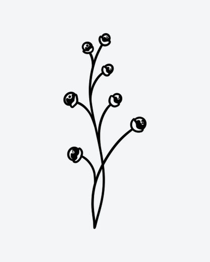 Berry Stem semi-permanent tattoo design by INKY – Fine Line, Hand, Bud, Branches, Stem illustration, 2 x 4 in (6x10 cm), available at inkytatt.com