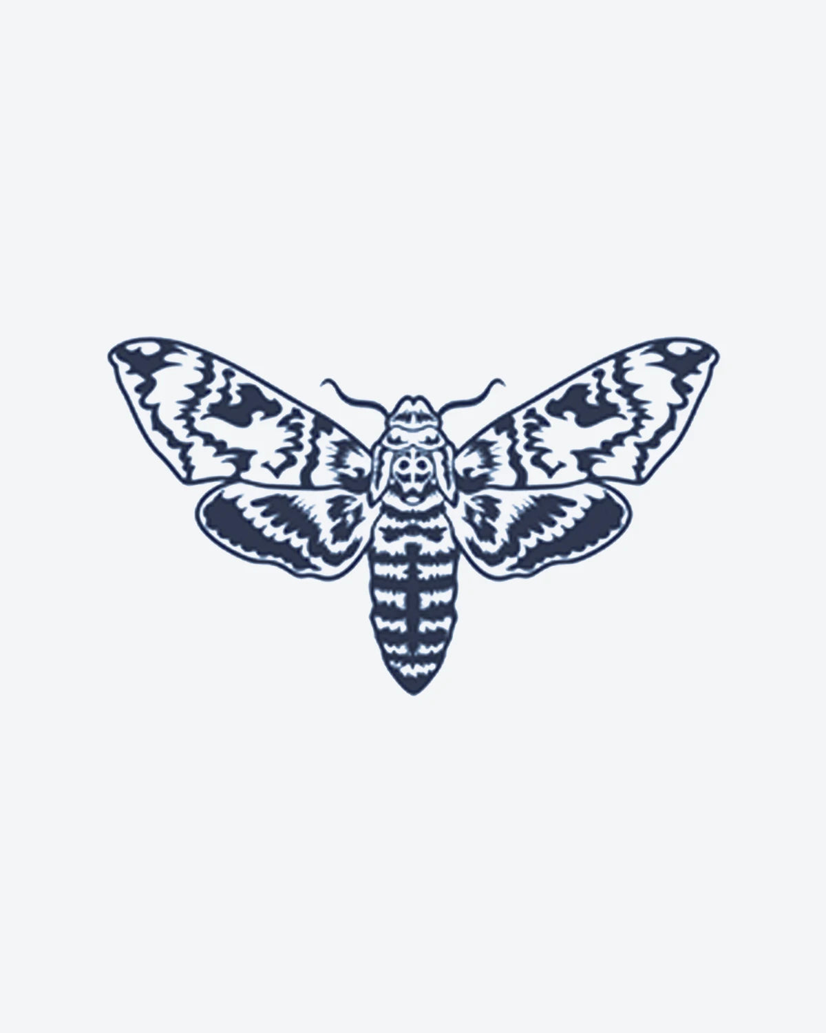 Death Moth semi-permanent tattoo design by INKY – Skull, Wings, Pattern illustration, 2 x 2 in (4x4 cm), available at inkytatt.com
