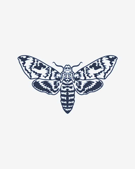 Death Moth semi-permanent tattoo design by INKY – Skull, Wings, Pattern illustration, 2 x 2 in (4x4 cm), available at inkytatt.com