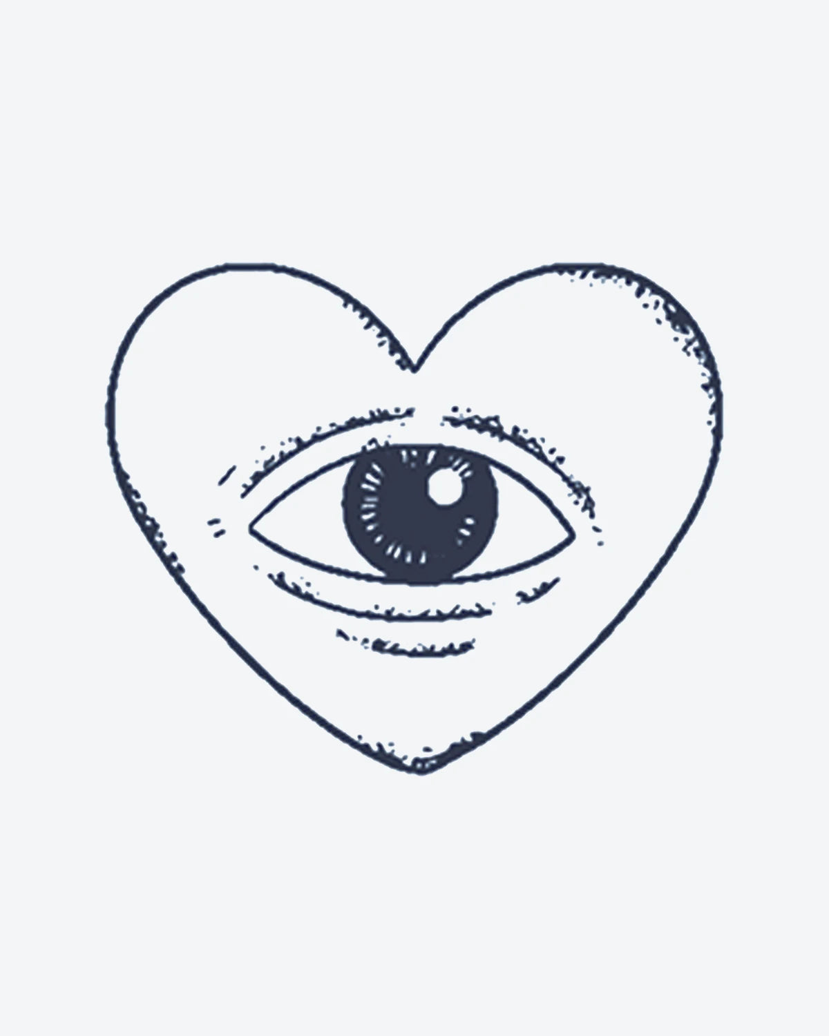 Heart Eye semi-permanent tattoo design by INKY – Line Art, Heart, Eye, Dotwork, Hand illustration, 0.5 x 0.5 in (1x1 cm), available at inkytatt.com