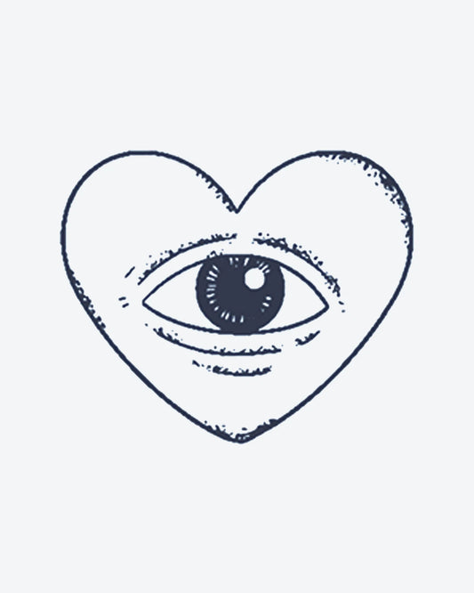 Heart Eye semi-permanent tattoo design by INKY – Line Art, Heart, Eye, Dotwork, Hand illustration, 0.5 x 0.5 in (1x1 cm), available at inkytatt.com
