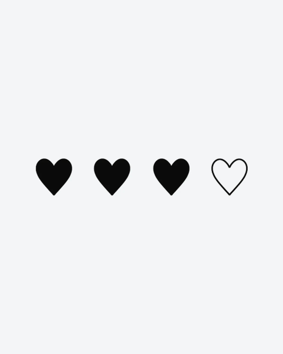 Heart Set semi-permanent tattoo design by INKY – Fine Line, Heart illustration, 3 x 3 in (7x7 cm), available at inkytatt.com