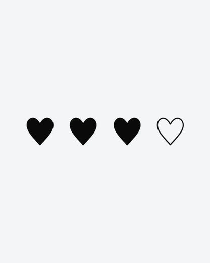 Heart Set semi-permanent tattoo design by INKY – Fine Line, Heart illustration, 3 x 3 in (7x7 cm), available at inkytatt.com
