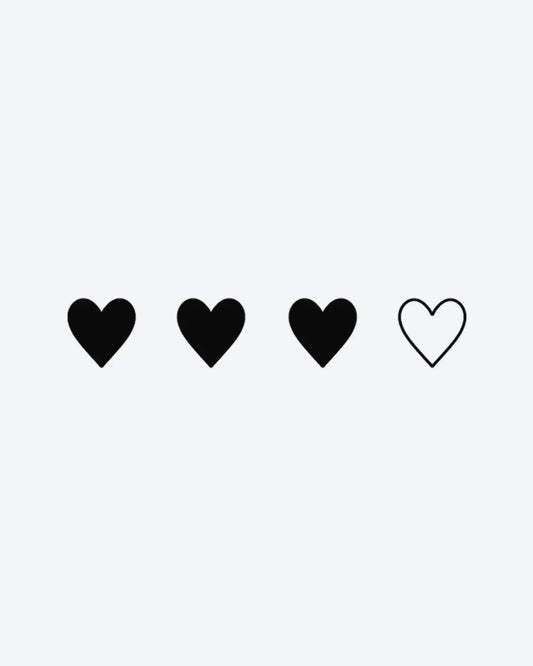 Heart Set semi-permanent tattoo design by INKY – Fine Line, Heart illustration, 3 x 3 in (7x7 cm), available at inkytatt.com