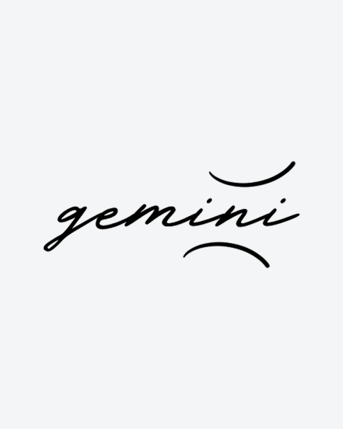 Gemini Script semi-permanent tattoo design by INKY – Fine Line, Lines, Gemini illustration, 2 x 2 in (4x4 cm), available at inkytatt.com