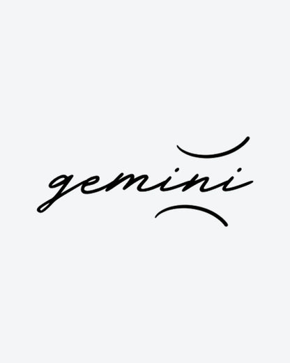 Gemini Script semi-permanent tattoo design by INKY – Fine Line, Lines, Gemini illustration, 2 x 2 in (4x4 cm), available at inkytatt.com
