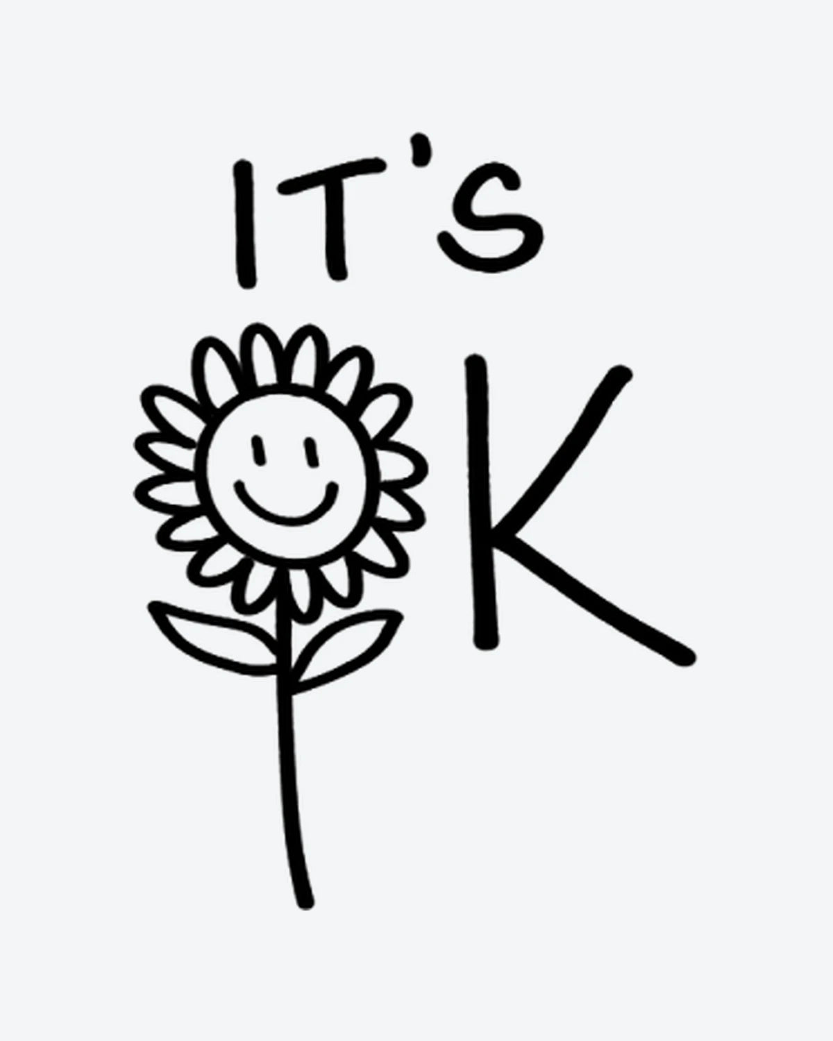 It's OK semi-permanent tattoo design by INKY – Sunflower, Lines, Face, Hand illustration, 2 x 2 in (4x4 cm), available at inkytatt.com