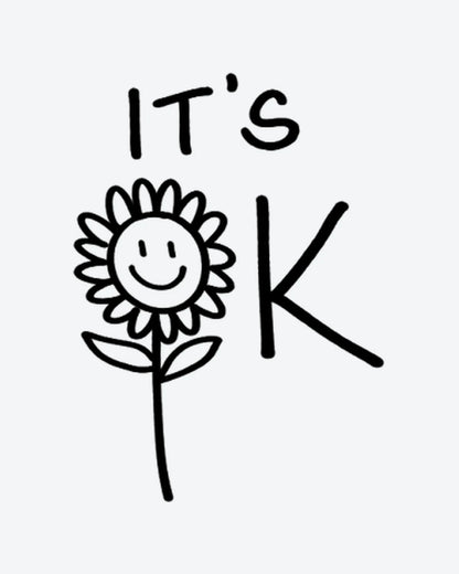 It's OK semi-permanent tattoo design by INKY – Sunflower, Lines, Face, Hand illustration, 2 x 2 in (4x4 cm), available at inkytatt.com