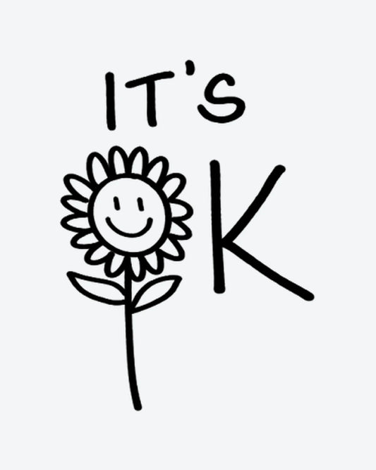 It's OK semi-permanent tattoo design by INKY – Sunflower, Lines, Face, Hand illustration, 2 x 2 in (4x4 cm), available at inkytatt.com