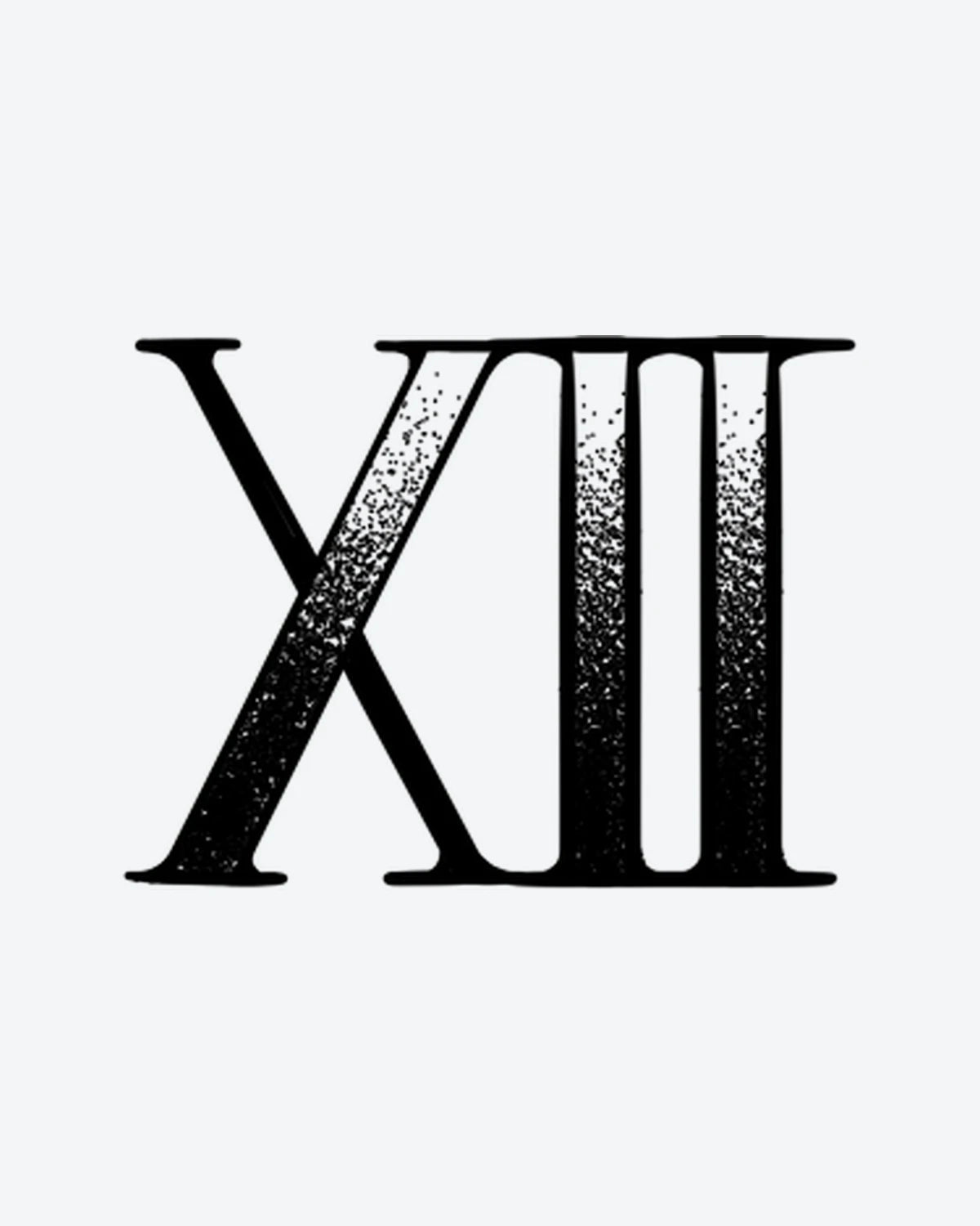 Roman 12 semi-permanent tattoo design by INKY – Roman Numeral, Dotwork illustration, 2 x 2 in (4x4 cm), available at inkytatt.com
