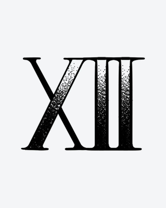 Roman 12 semi-permanent tattoo design by INKY – Roman Numeral, Dotwork illustration, 2 x 2 in (4x4 cm), available at inkytatt.com