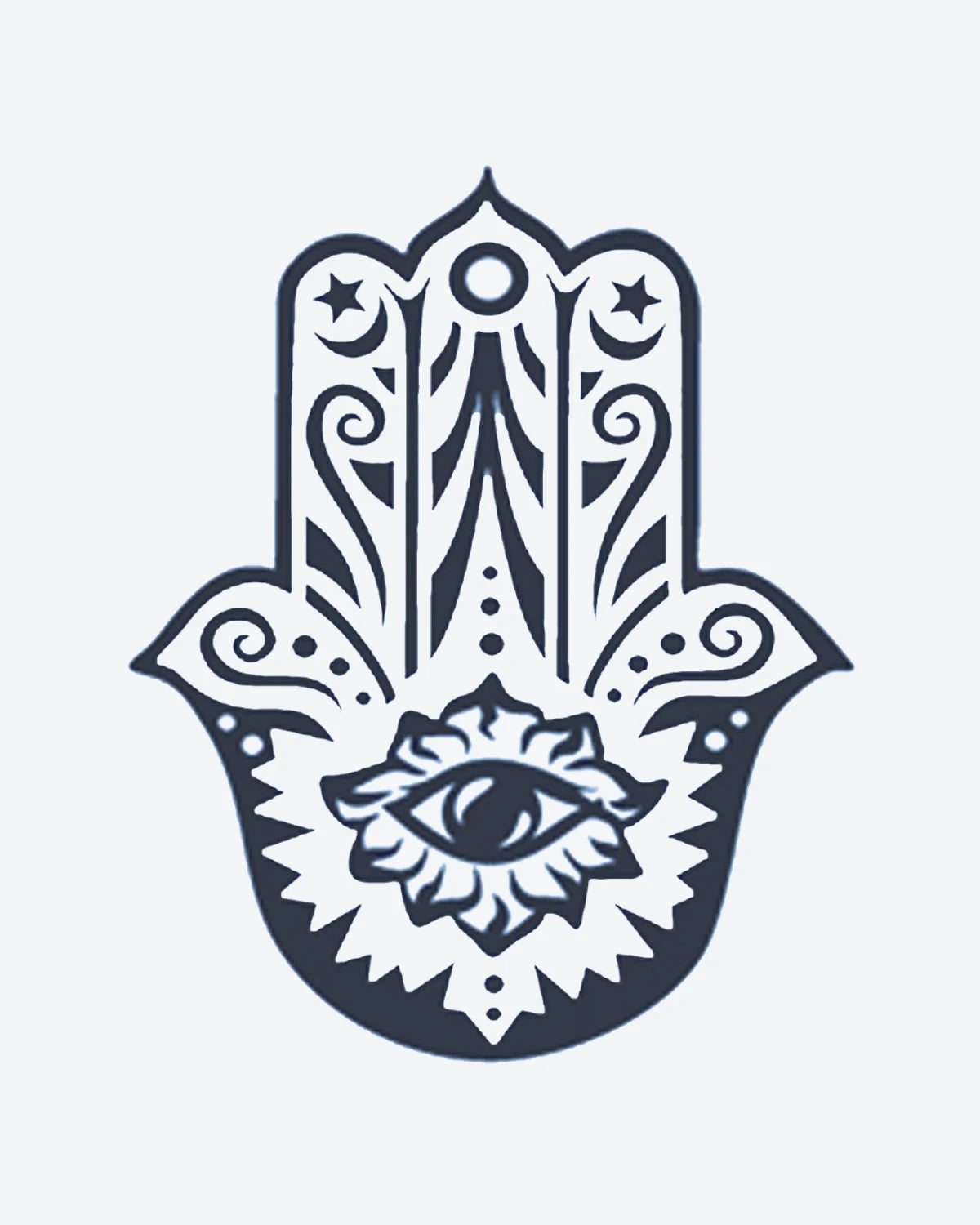 Mystic Hamsa semi-permanent tattoo design by INKY – Star, Eye, Hamsa, Geometric, Pattern illustration, 3 x 3 in (7x7 cm), available at inkytatt.com