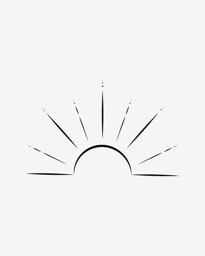 Sun Rise 2 semi-permanent tattoo design by INKY – Fine Line, Sun, Geometric, Dots, Lines illustration, 0.5 x 0.5 in (1x1 cm), available at inkytatt.com