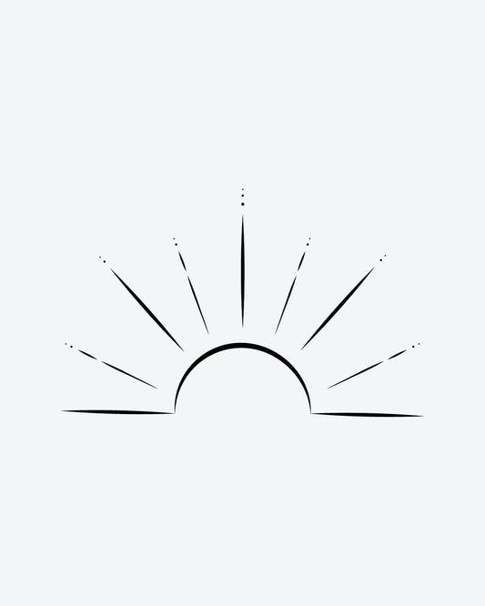 Sun Rise 2 semi-permanent tattoo design by INKY – Fine Line, Sun, Geometric, Dots, Lines illustration, 0.5 x 0.5 in (1x1 cm), available at inkytatt.com