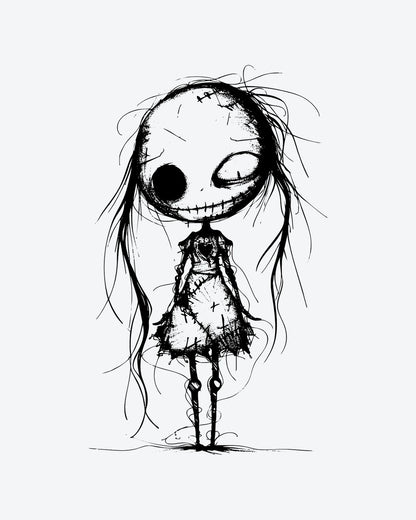 Stitched Doll semi-permanent tattoo design by INKY – Eye illustration, 3 x 3 in (7x7 cm), available at inkytatt.com