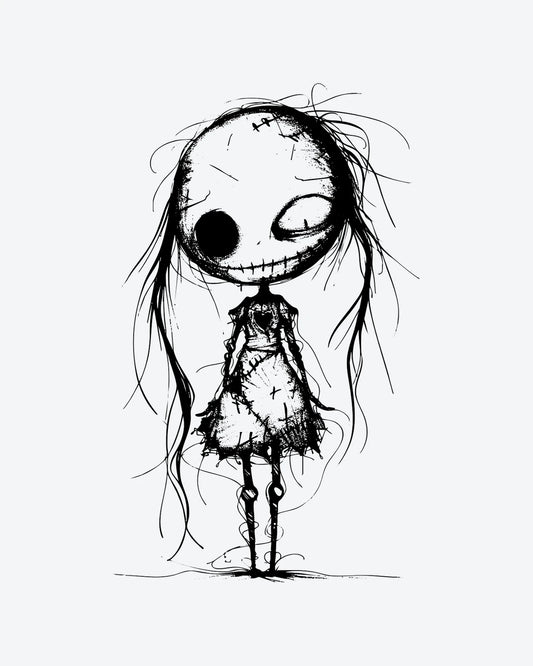 Stitched Doll semi-permanent tattoo design by INKY – Eye illustration, 3 x 3 in (7x7 cm), available at inkytatt.com