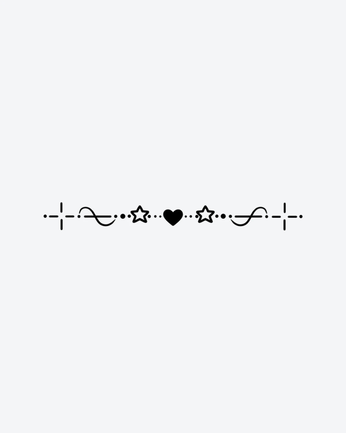Sweet Divider semi-permanent tattoo design by INKY – Fine Line, Star, Heart, Cross, Dots illustration, 2 x 2 in (4x4 cm), available at inkytatt.com