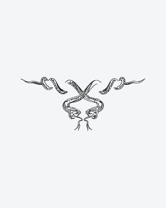 Snake Embrace semi-permanent tattoo design by INKY – Fine Line, Pattern illustration, 4 x 8 in (11x20 cm), available at inkytatt.com