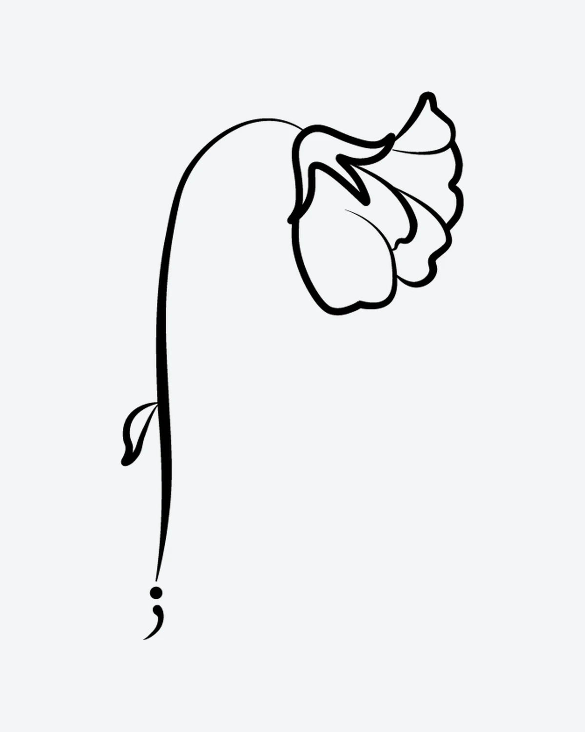 Hope Flower semi-permanent tattoo design by INKY – Fine Line, Flower, Leaf, Stem illustration, 0.5 x 0.5 in (1x1 cm), available at inkytatt.com