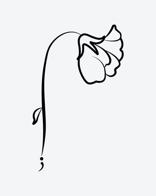 Hope Flower semi-permanent tattoo design by INKY – Fine Line, Flower, Leaf, Stem illustration, 0.5 x 0.5 in (1x1 cm), available at inkytatt.com