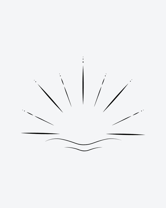 Sunrise Wave semi-permanent tattoo design by INKY – Fine Line, Dots, Water illustration, 0.5 x 0.5 in (1x1 cm), available at inkytatt.com