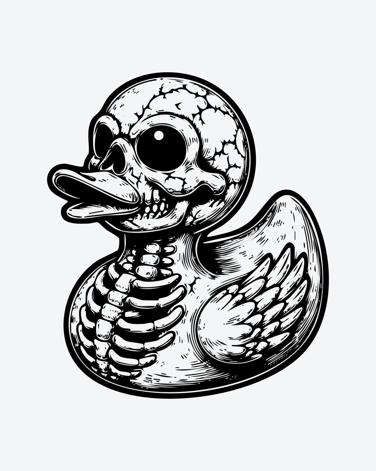 Skull Duck semi-permanent tattoo design by INKY – Skull, Eye, Wings, Skeleton illustration, 3 x 3 in (7x7 cm), available at inkytatt.com