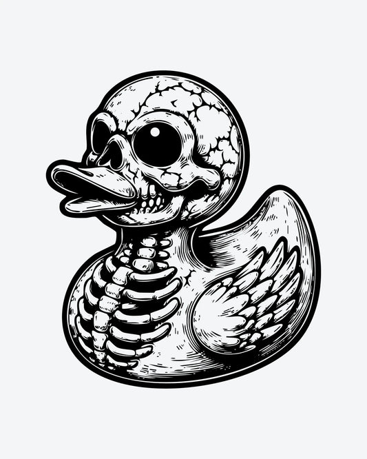 Skull Duck semi-permanent tattoo design by INKY – Skull, Eye, Wings, Skeleton illustration, 3 x 3 in (7x7 cm), available at inkytatt.com