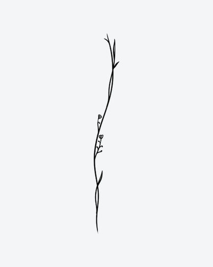 Delicate Vine semi-permanent tattoo design by INKY – Fine Line, Leaves, Vine, Stem illustration, 4 x 7 in (10x17 cm), available at inkytatt.com