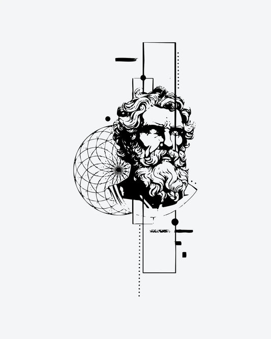 Statue Art semi-permanent tattoo design by INKY – Geometric, Lines illustration, 4 x 8 in (11x20 cm), available at inkytatt.com
