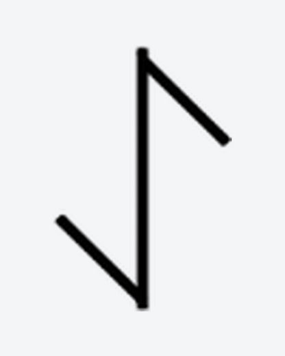 Algiz Rune semi-permanent tattoo design by INKY – Geometric illustration, 0.5 x 0.5 in (1x1 cm), available at inkytatt.com
