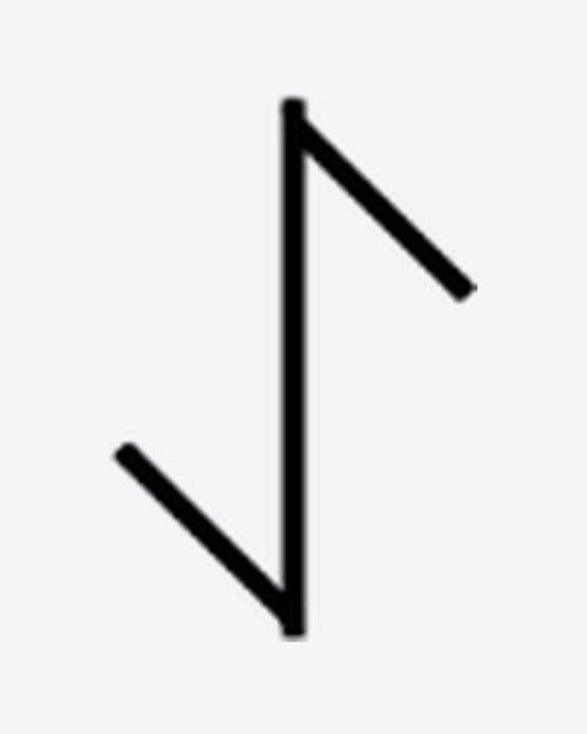 Algiz Rune semi-permanent tattoo design by INKY – Geometric illustration, 0.5 x 0.5 in (1x1 cm), available at inkytatt.com