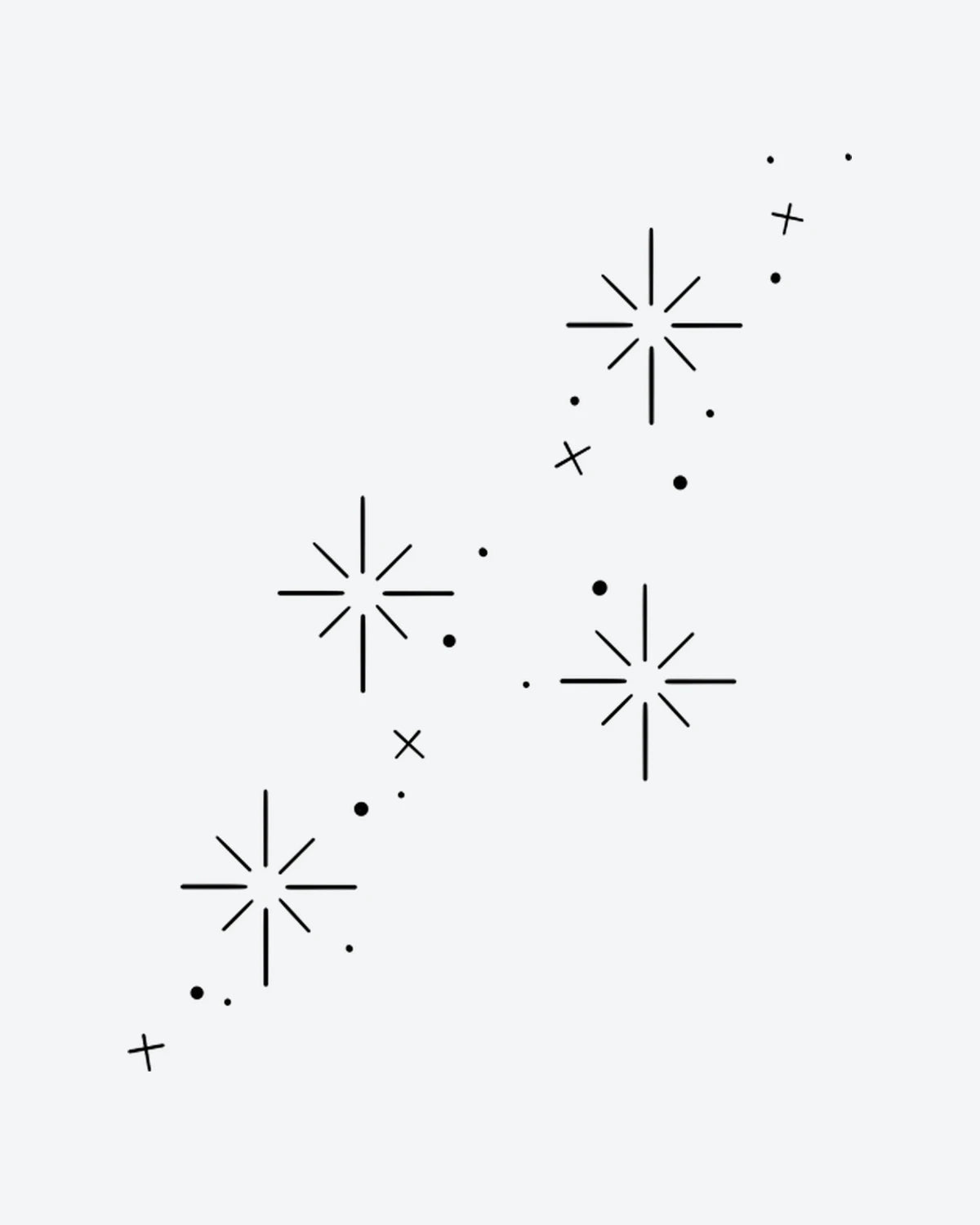 Stardust semi-permanent tattoo design by INKY – Fine Line, Starburst, Geometric, Dots, Lines illustration, 2 x 4 in (6x10 cm), available at inkytatt.com