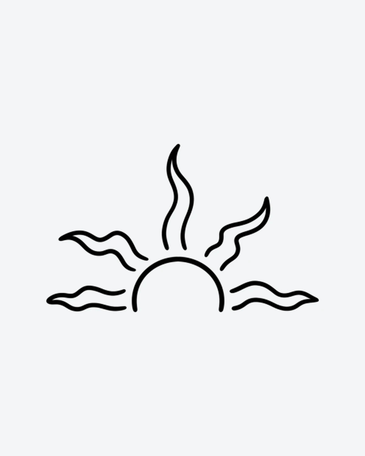 Sun Rise semi-permanent tattoo design by INKY – Fine Line, Sun illustration, 2 x 2 in (4x4 cm), available at inkytatt.com