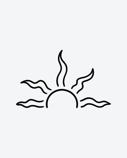 Sun Rise semi-permanent tattoo design by INKY – Fine Line, Sun illustration, 2 x 2 in (4x4 cm), available at inkytatt.com