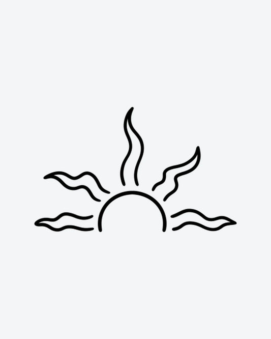 Sun Rise semi-permanent tattoo design by INKY – Fine Line, Sun illustration, 2 x 2 in (4x4 cm), available at inkytatt.com