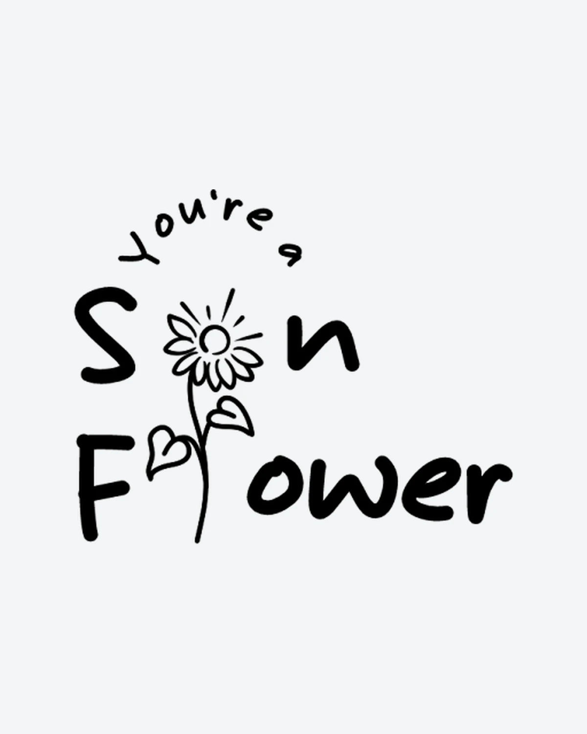 Sunny Flower semi-permanent tattoo design by INKY – Line Art, Leaves, Sunflower, Heart illustration, 2 x 2 in (4x4 cm), available at inkytatt.com