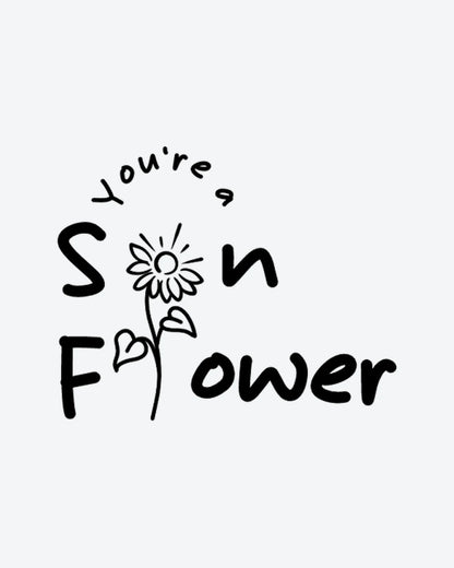 Sunny Flower semi-permanent tattoo design by INKY – Line Art, Leaves, Sunflower, Heart illustration, 2 x 2 in (4x4 cm), available at inkytatt.com