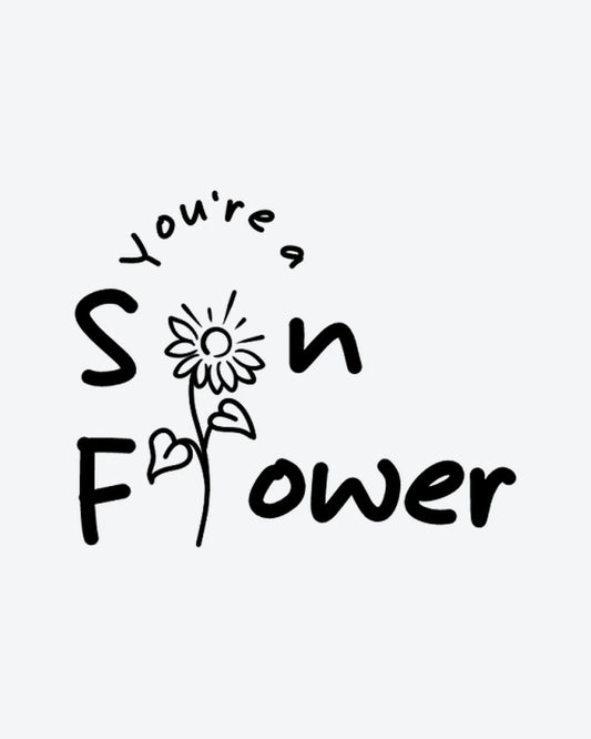Sunny Flower semi-permanent tattoo design by INKY – Line Art, Leaves, Sunflower, Heart illustration, 2 x 2 in (4x4 cm), available at inkytatt.com