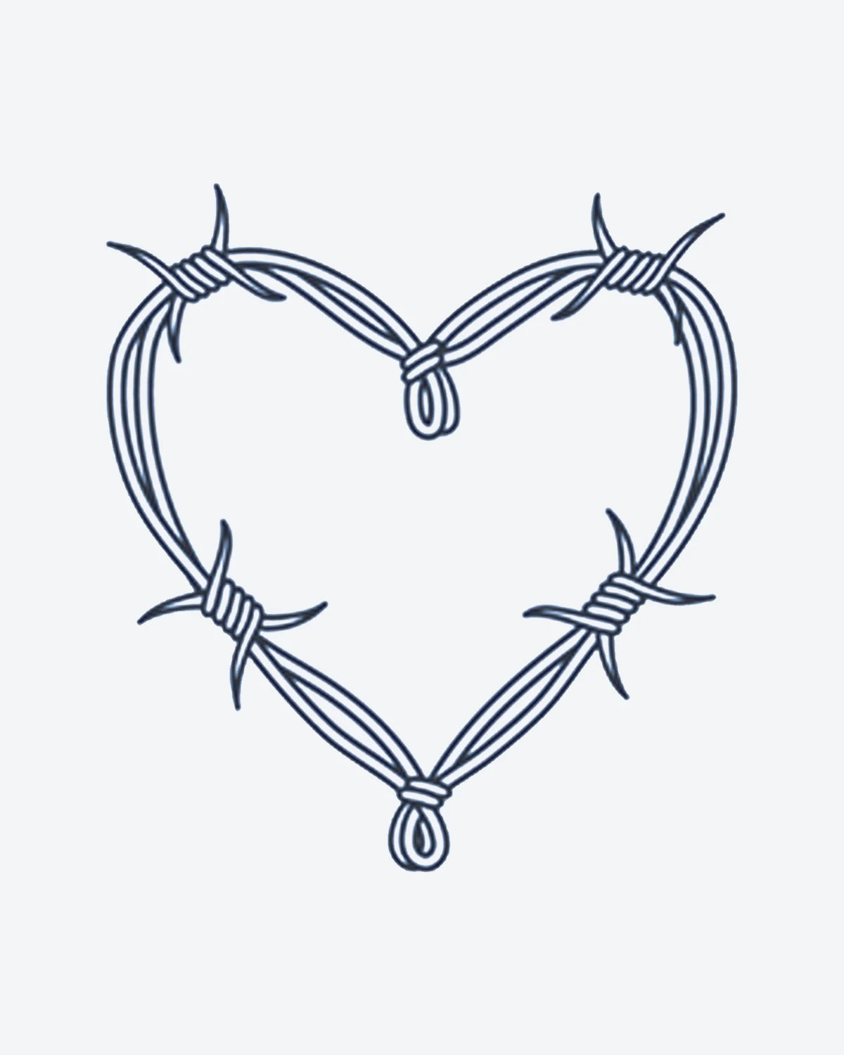 Barbed Heart semi-permanent tattoo design by INKY – Fine Line, Heart illustration, 2 x 2 in (4x4 cm), available at inkytatt.com