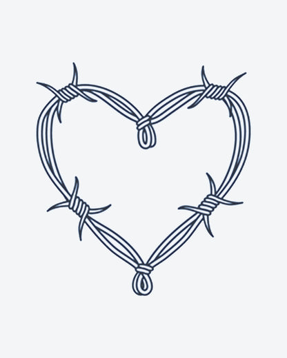 Barbed Heart semi-permanent tattoo design by INKY – Fine Line, Heart illustration, 2 x 2 in (4x4 cm), available at inkytatt.com