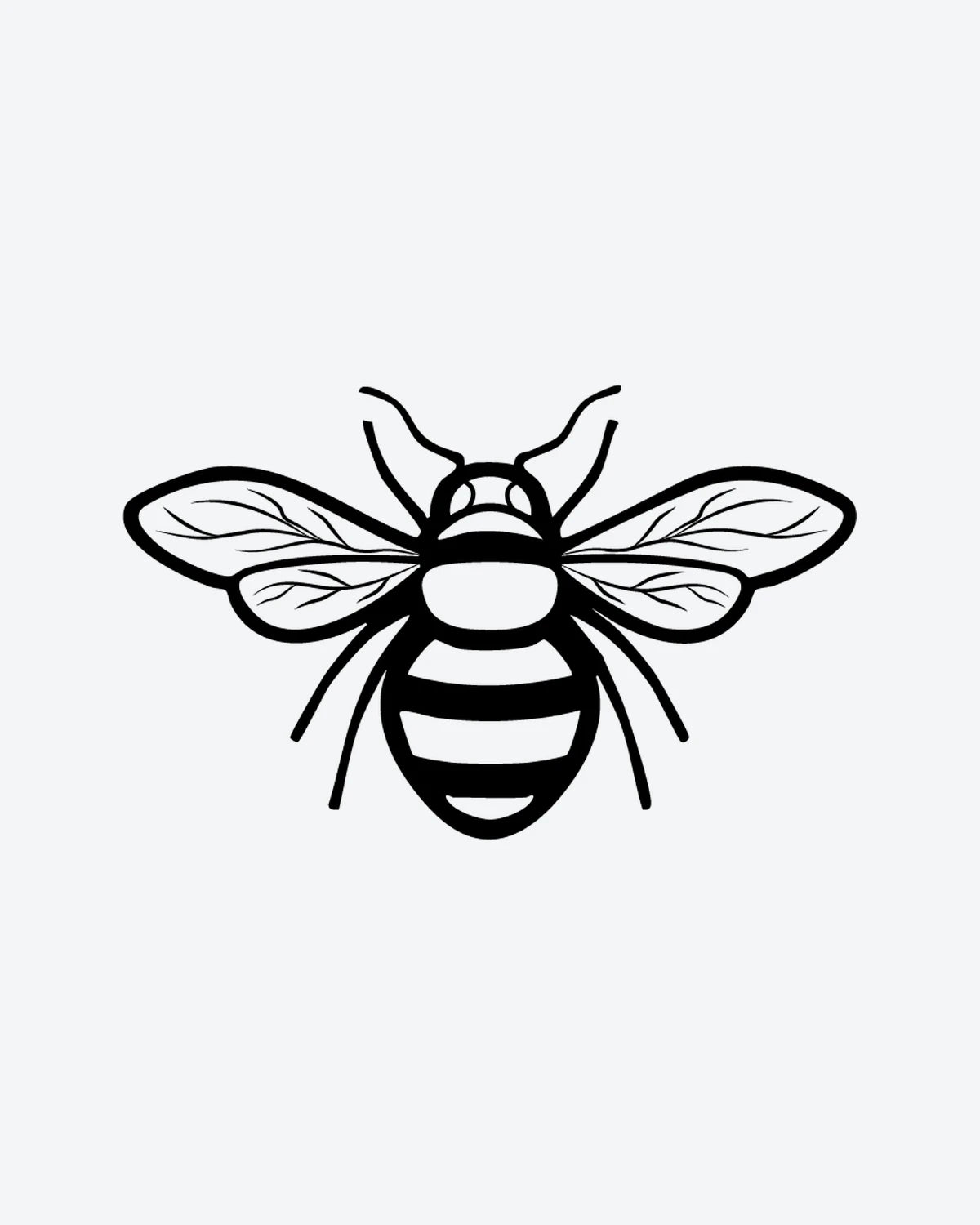 Honey Bee semi-permanent tattoo design by INKY – Bee, Wings, Lines illustration, 0.5 x 0.5 in (1x1 cm), available at inkytatt.com