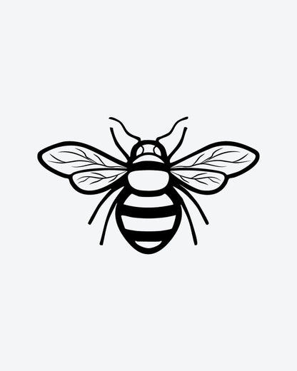 Honey Bee semi-permanent tattoo design by INKY – Bee, Wings, Lines illustration, 0.5 x 0.5 in (1x1 cm), available at inkytatt.com