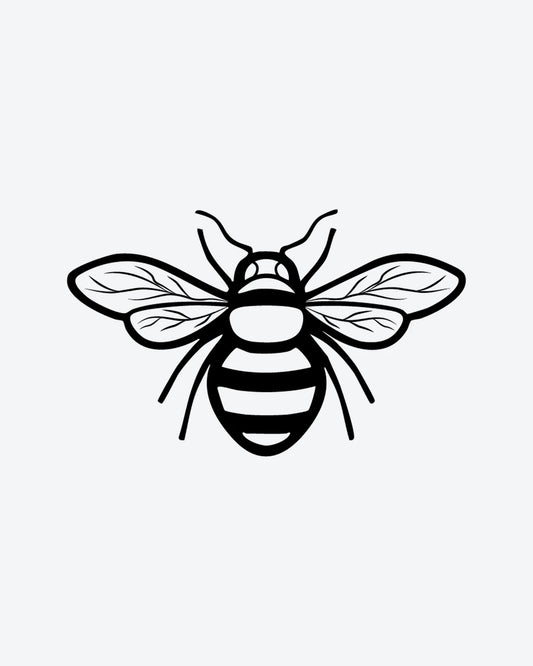 Honey Bee semi-permanent tattoo design by INKY – Bee, Wings, Lines illustration, 0.5 x 0.5 in (1x1 cm), available at inkytatt.com