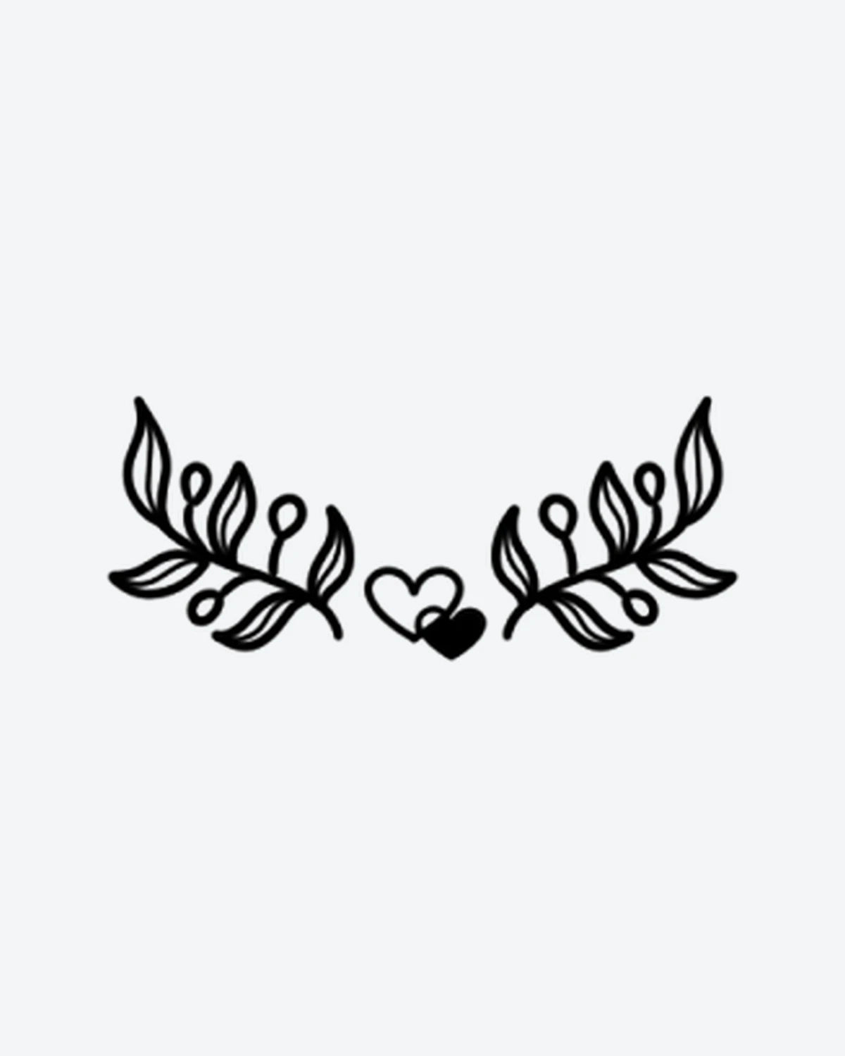 Leafy Hearts semi-permanent tattoo design by INKY – Fine Line, Heart, Branches illustration, 2 x 2 in (4x4 cm), available at inkytatt.com