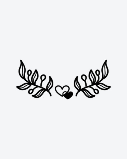 Leafy Hearts semi-permanent tattoo design by INKY – Fine Line, Heart, Branches illustration, 2 x 2 in (4x4 cm), available at inkytatt.com