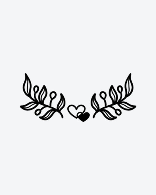 Leafy Hearts semi-permanent tattoo design by INKY – Fine Line, Heart, Branches illustration, 2 x 2 in (4x4 cm), available at inkytatt.com