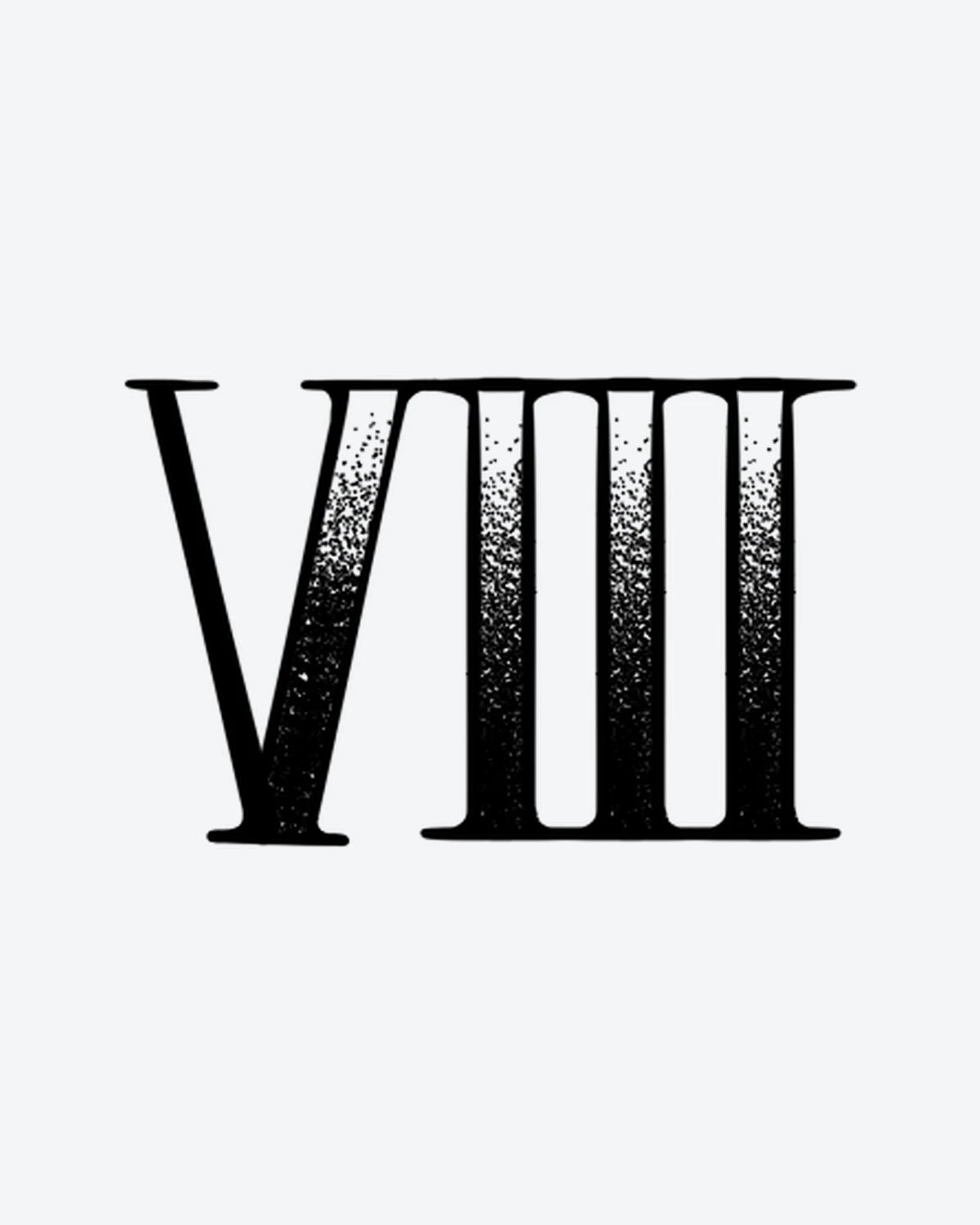 Roman 8 semi-permanent tattoo design by INKY – Roman Numeral, Dotwork illustration, 0.5 x 0.5 in (1x1 cm), available at inkytatt.com